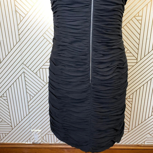 Rebecca Taylor Zip Front Dress Ruched Onyx Black - Picture 3 of 8